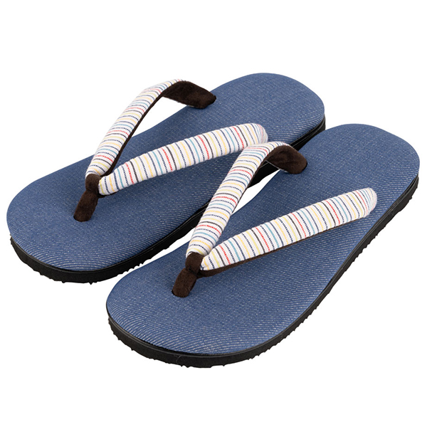 デニム風紙布 阿波しじら織り横縞花緒・虹 【レディース】｜R1536｜黒